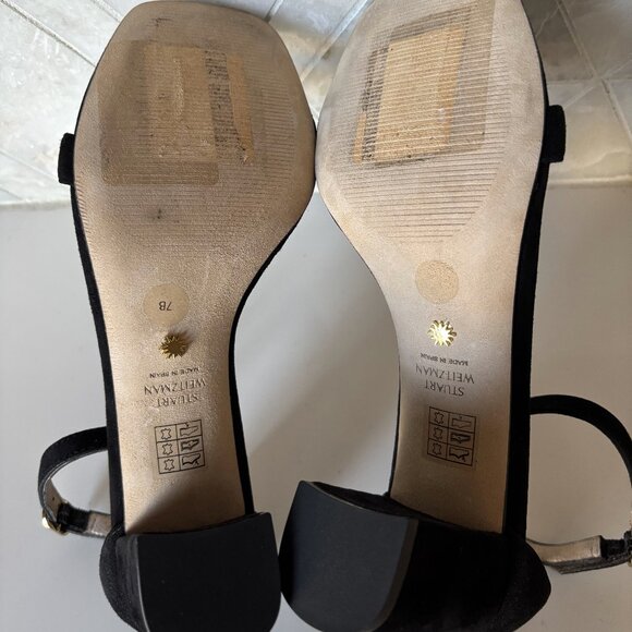 Stuart Weitzman Size 7B Block Heel Sandal Black Suede with Straps Nudistcurve - Picture 7 of 9